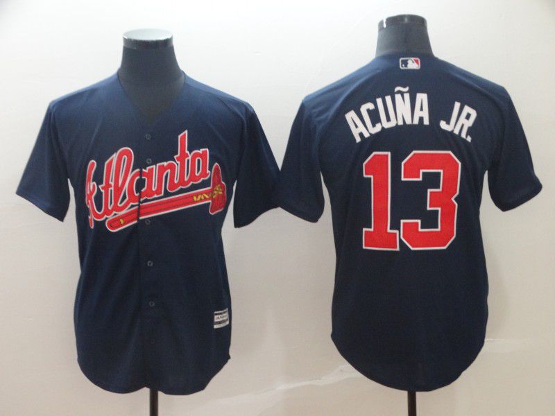 2019 Men Atlanta Braves #13 Acuna JR Blue Game MLB Jerseys